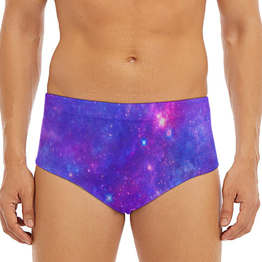 Purple Stardust Cloud Galaxy Space Print Men's Triangle Swim Briefs