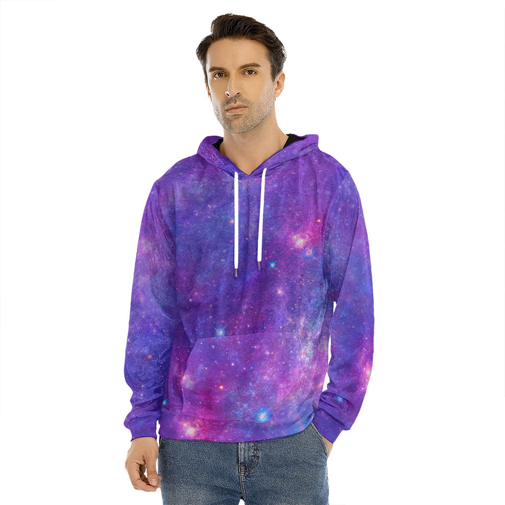 Purple Stardust Cloud Galaxy Space Print Men's Velvet Pullover Hoodie