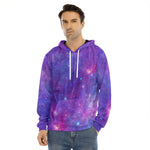 Purple Stardust Cloud Galaxy Space Print Men's Velvet Pullover Hoodie