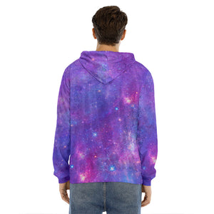 Purple Stardust Cloud Galaxy Space Print Men's Velvet Pullover Hoodie