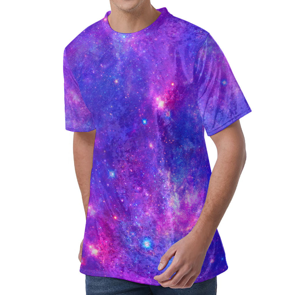 Purple Stardust Cloud Galaxy Space Print Men's Velvet T-Shirt