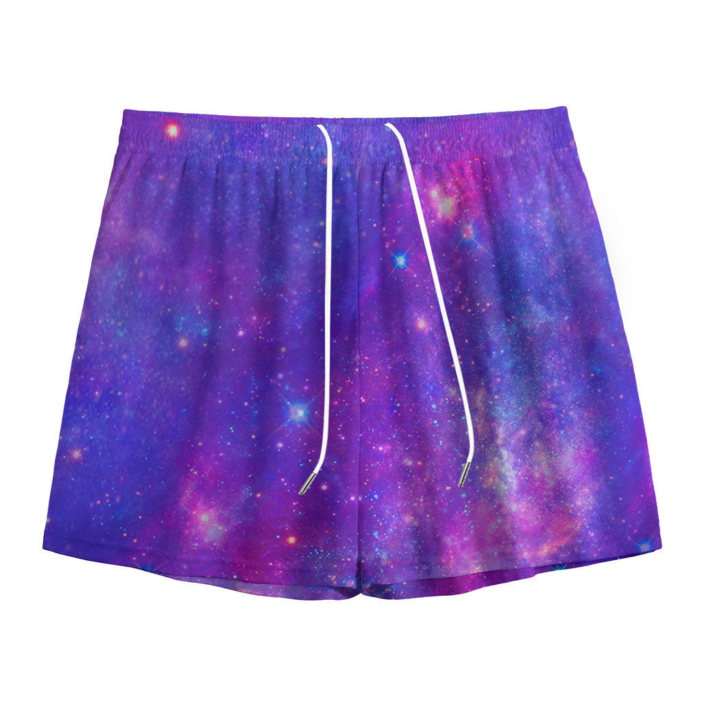 Purple Stardust Cloud Galaxy Space Print Mesh Shorts