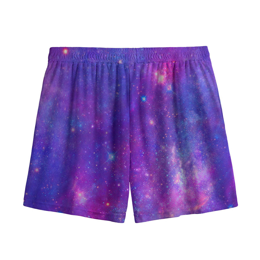 Purple Stardust Cloud Galaxy Space Print Mesh Shorts