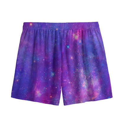 Purple Stardust Cloud Galaxy Space Print Mesh Shorts