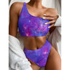 Purple Stardust Cloud Galaxy Space Print One Shoulder Bikini Top