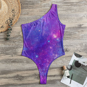 Purple Stardust Cloud Galaxy Space Print One Shoulder Bodysuit