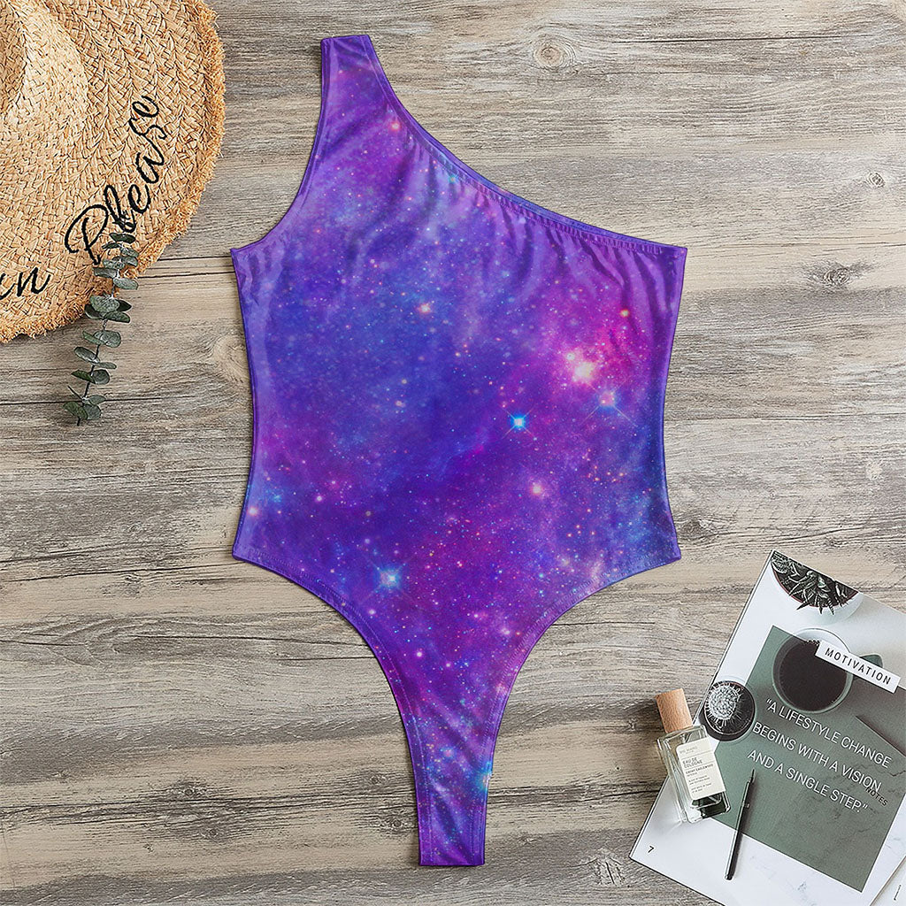 Purple Stardust Cloud Galaxy Space Print One Shoulder Bodysuit