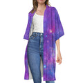 Purple Stardust Cloud Galaxy Space Print Open Front Beach Cover Up