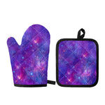 Purple Stardust Cloud Galaxy Space Print Oven Mitt And Pot Holder Set