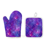 Purple Stardust Cloud Galaxy Space Print Oven Mitt And Pot Holder Set