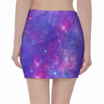 Purple Stardust Cloud Galaxy Space Print Pencil Mini Skirt