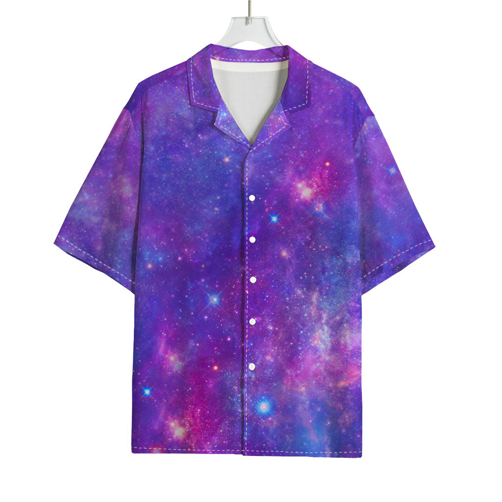 Purple Stardust Cloud Galaxy Space Print Rayon Hawaiian Shirt