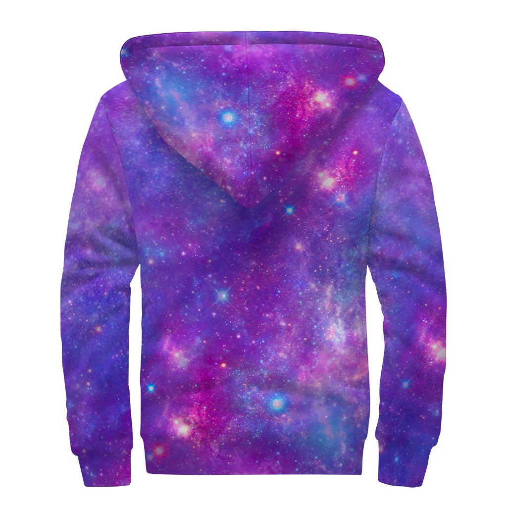 Purple Stardust Cloud Galaxy Space Print Sherpa Lined Zip Up Hoodie