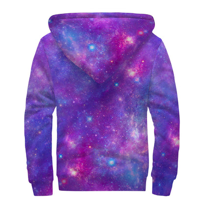 Purple Stardust Cloud Galaxy Space Print Sherpa Lined Zip Up Hoodie
