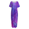 Purple Stardust Cloud Galaxy Space Print Short Sleeve Long Nightdress