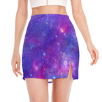 Purple Stardust Cloud Galaxy Space Print Side Slit Mini Skirt