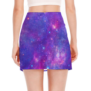 Purple Stardust Cloud Galaxy Space Print Side Slit Mini Skirt