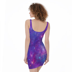 Purple Stardust Cloud Galaxy Space Print Sleeveless Bodycon Dress