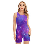 Purple Stardust Cloud Galaxy Space Print Sleeveless One Piece Swimsuit