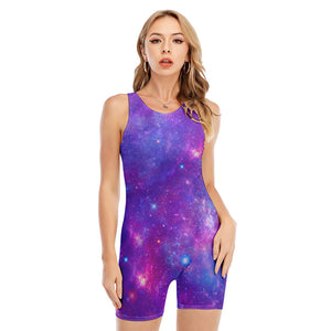 Purple Stardust Cloud Galaxy Space Print Sleeveless One Piece Swimsuit