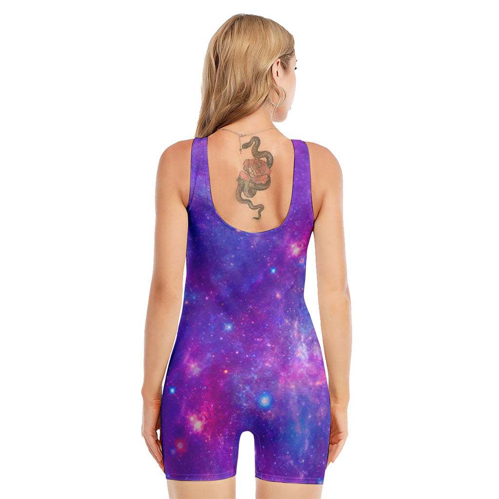 Purple Stardust Cloud Galaxy Space Print Sleeveless One Piece Swimsuit