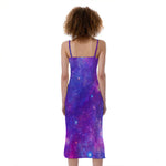 Purple Stardust Cloud Galaxy Space Print Slim Fit Midi Cami Dress