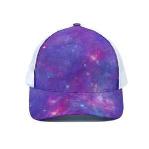 Purple Stardust Cloud Galaxy Space Print White Mesh Trucker Cap