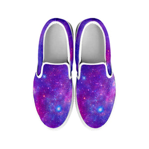 Purple Stardust Cloud Galaxy Space Print White Slip On Sneakers