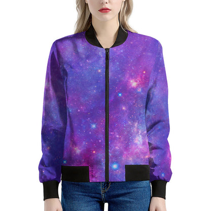 Purple Stardust Cloud Galaxy Space Print Women's Bomber Jacket