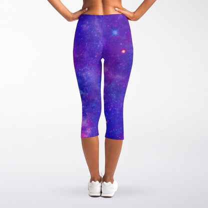 Purple Stardust Cloud Galaxy Space Print Women's Capri Leggings