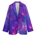 Purple Stardust Cloud Galaxy Space Print Women's Cotton Blazer