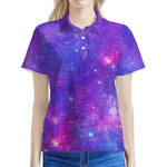 Purple Stardust Cloud Galaxy Space Print Women's Polo Shirt