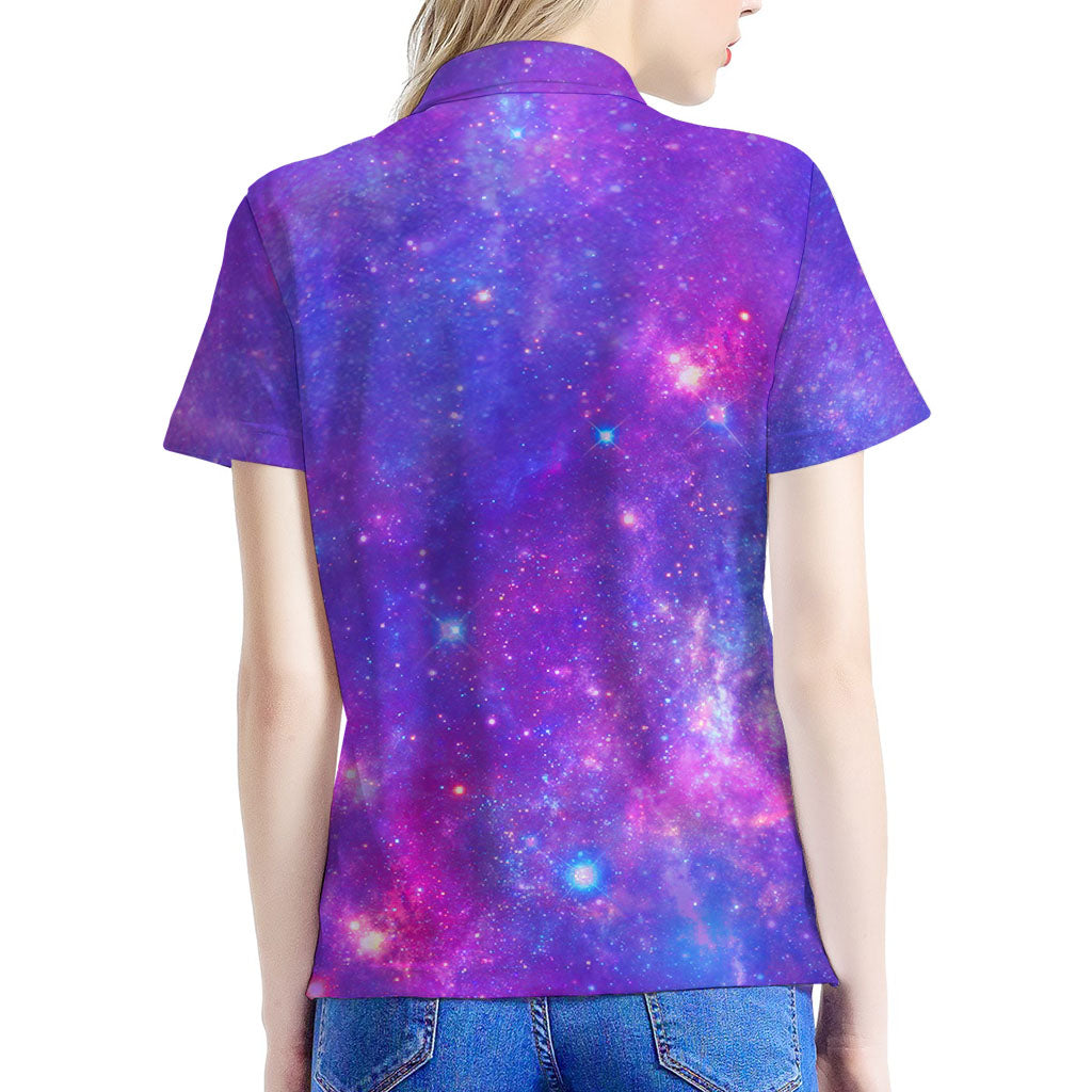 Purple Stardust Cloud Galaxy Space Print Women's Polo Shirt