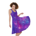 Purple Stardust Cloud Galaxy Space Print Sleeveless Knee Length Dress