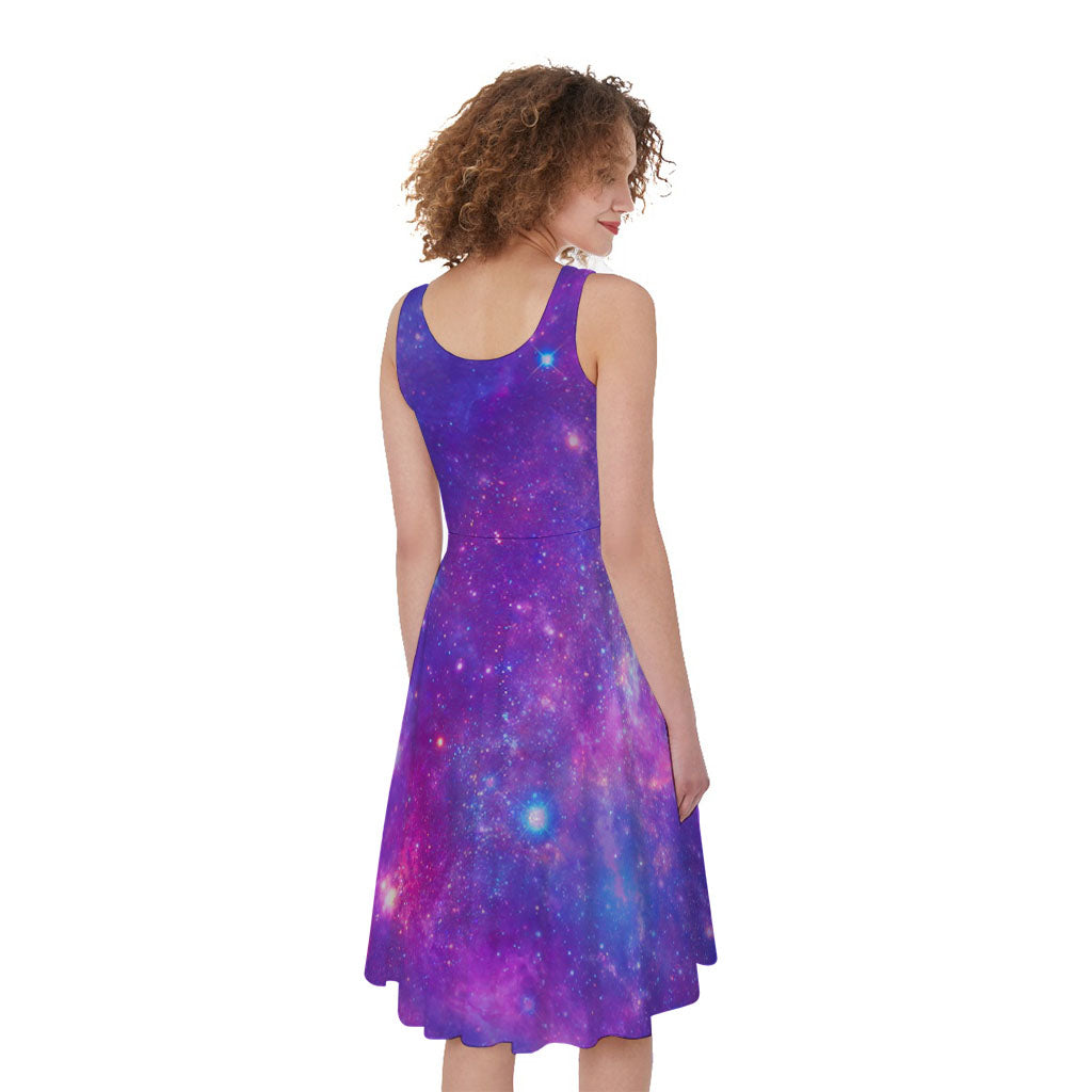 Purple Stardust Cloud Galaxy Space Print Women's Sleeveless Dress