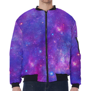 Purple Stardust Cloud Galaxy Space Print Zip Sleeve Bomber Jacket