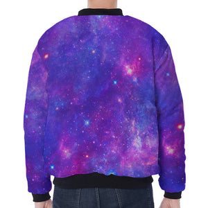 Purple Stardust Cloud Galaxy Space Print Zip Sleeve Bomber Jacket