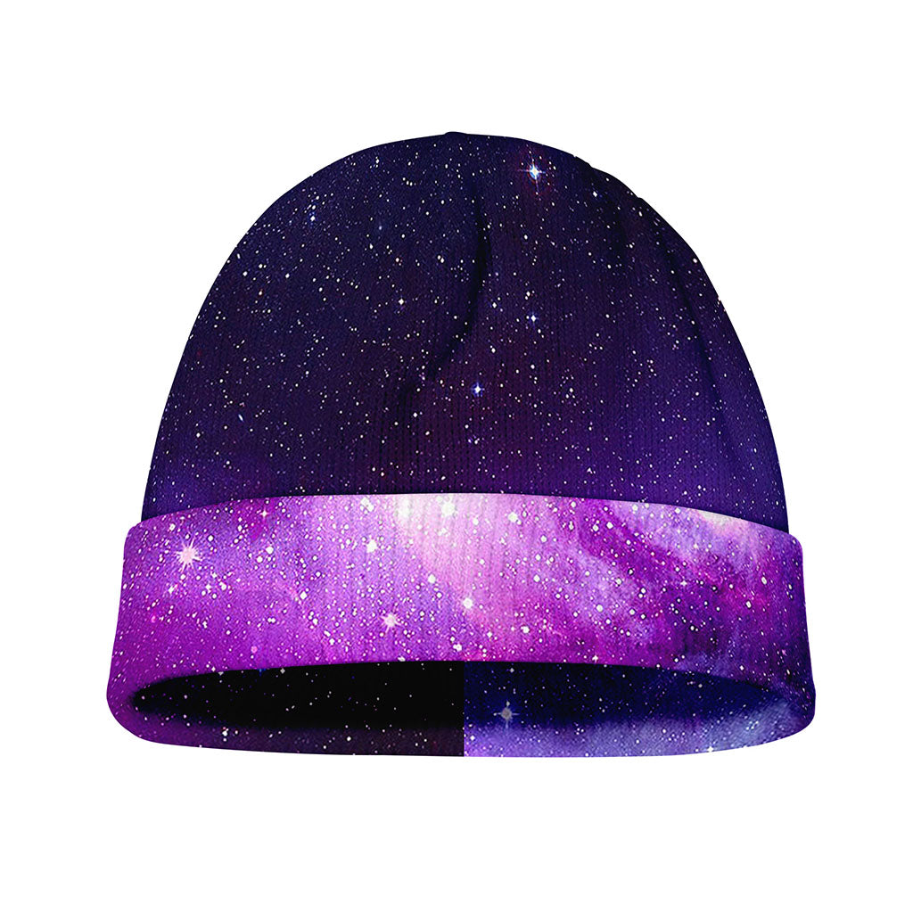 Purple Starfield Galaxy Space Print Beanie