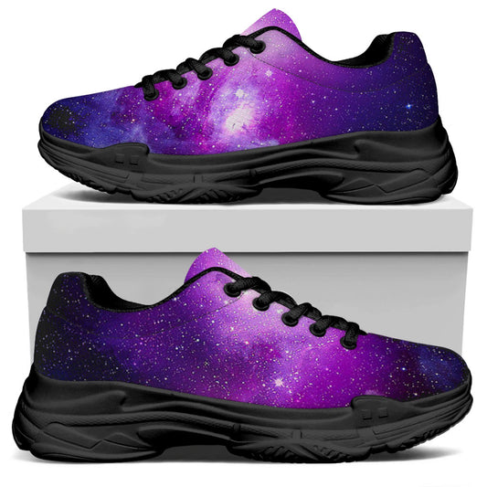 Purple Starfield Galaxy Space Print Black Chunky Shoes
