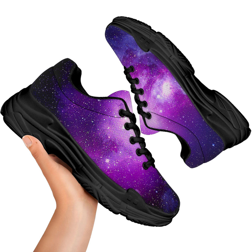 Purple Starfield Galaxy Space Print Black Chunky Shoes