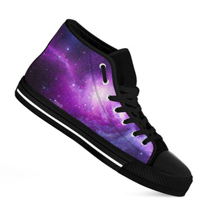 Purple Starfield Galaxy Space Print Black High Top Sneakers