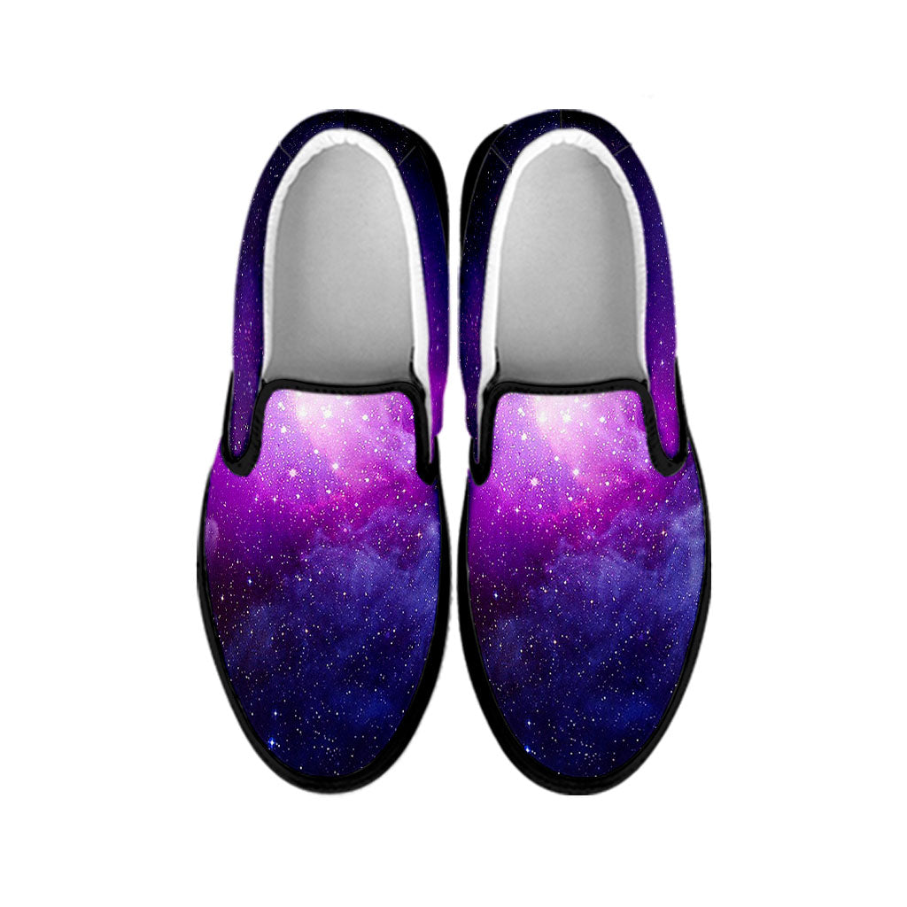 Purple Starfield Galaxy Space Print Black Slip On Sneakers