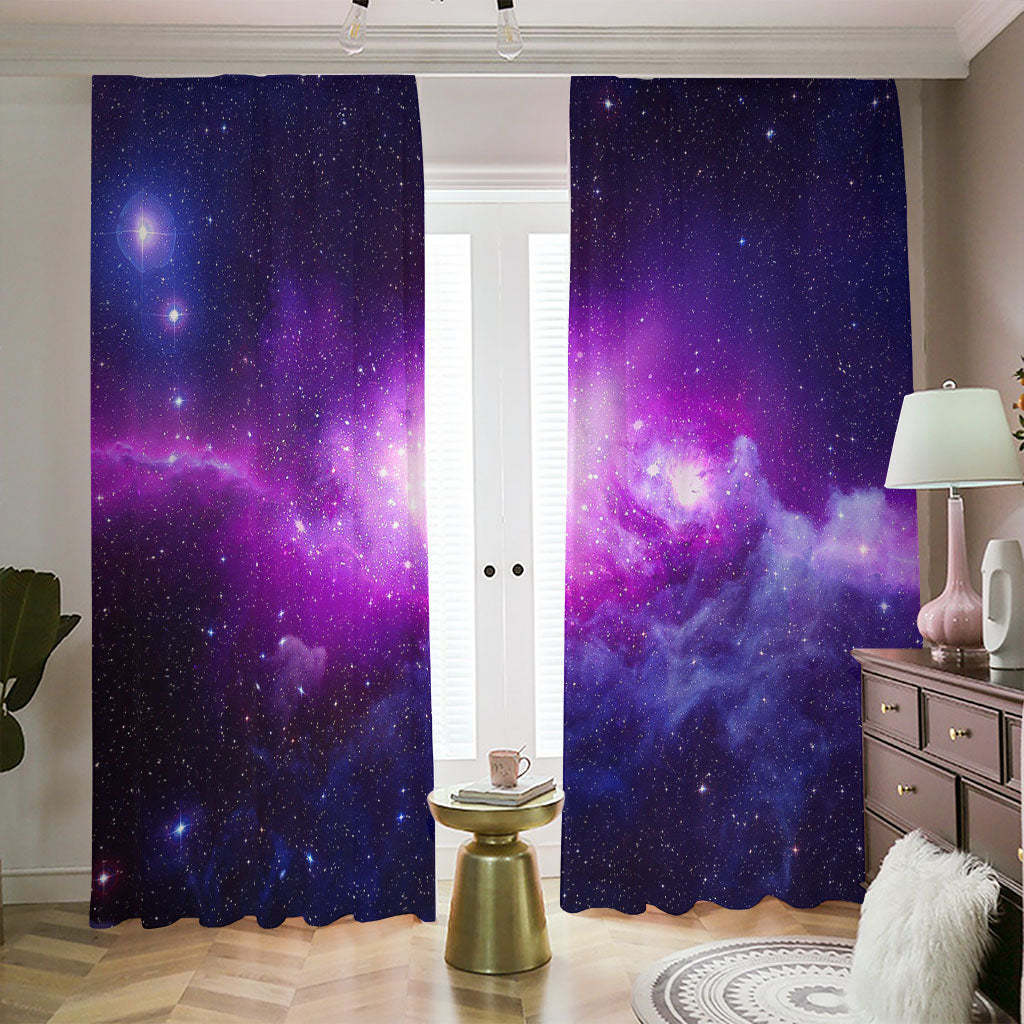 Purple Starfield Galaxy Space Print Blackout Pencil Pleat Curtains