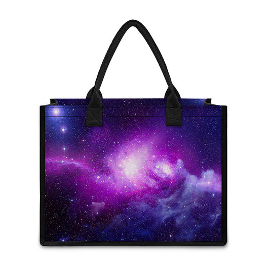 Purple Starfield Galaxy Space Print Canvas Tote Bag