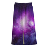 Purple Starfield Galaxy Space Print Cotton Front Slit Maxi Skirt