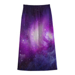Purple Starfield Galaxy Space Print Cotton Front Slit Maxi Skirt