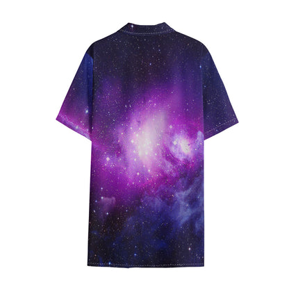 Purple Starfield Galaxy Space Print Cotton Hawaiian Shirt