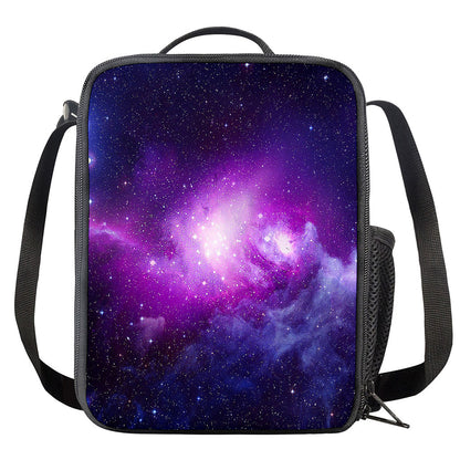 Purple Starfield Galaxy Space Print Crossbody Lunch Bag
