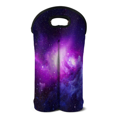 Purple Starfield Galaxy Space Print Double Neoprene Wine Tote