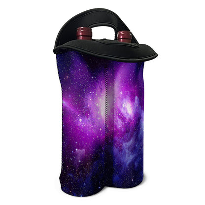 Purple Starfield Galaxy Space Print Double Neoprene Wine Tote